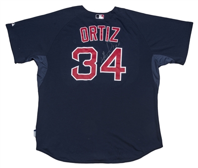 2009 David Ortiz Signed & Inscribed "B.P." Team Issued Boston Red Sox Navy Blue Alternate Jersey (Beckett) 